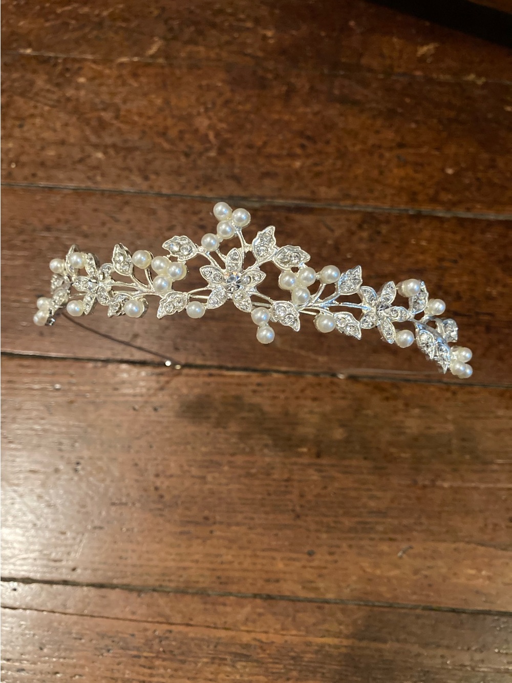 Silver Pearl Floral Bridal Tiara - Elegant Wedding Headpiece